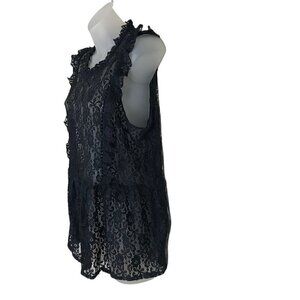 Harve Benard Black Lace With Ruffles Sleeveless Blouse Size M